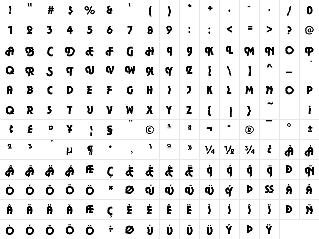 DTCPlazaM43 Regular  glyph index