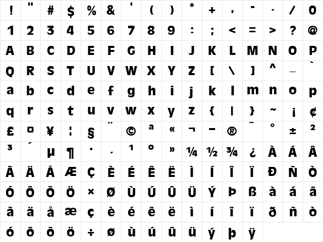 AntiqueOliveBlack Regular  glyph index