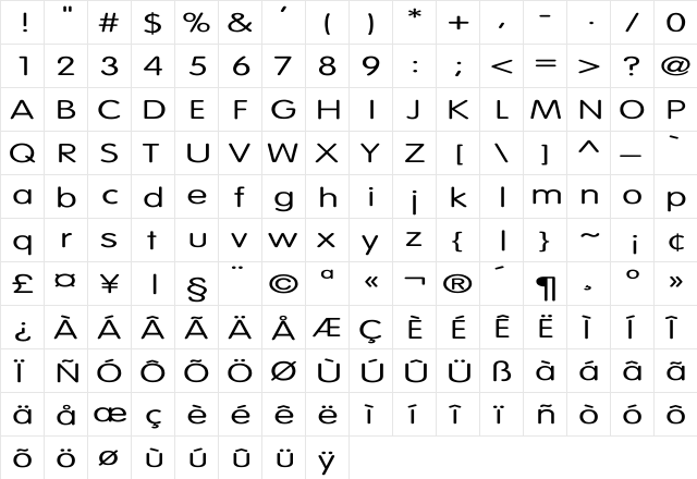 Vogue-Normal Ex Regular  glyph index