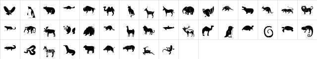 KR Menagerie Regular  glyph index