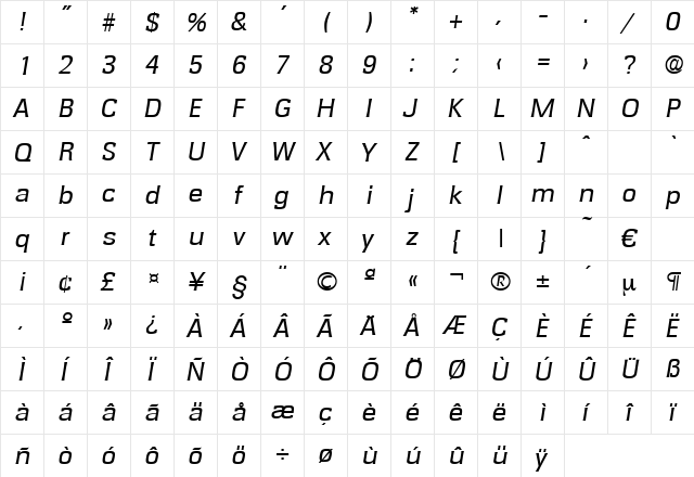 Rochester-RegularIta Regular  glyph index