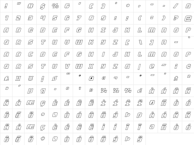 Super Submarine Outline Italic Outline Italic  glyph index
