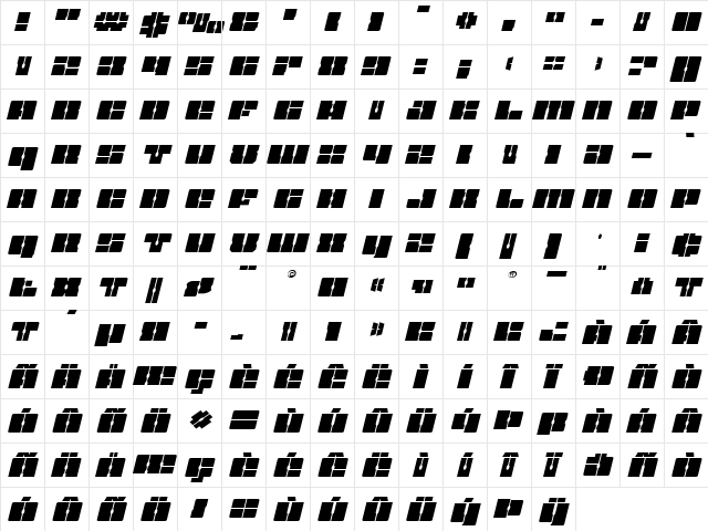 Star Nursery Expanded Italic Expanded Italic  glyph index