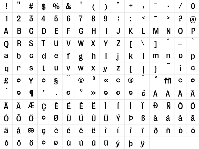 BureauGrotesque-FiveThree Regular  glyph index