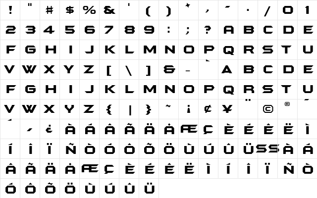 BatmanForever1 Regular  glyph index
