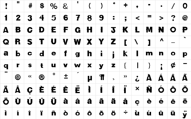 NewBold Regular  glyph index
