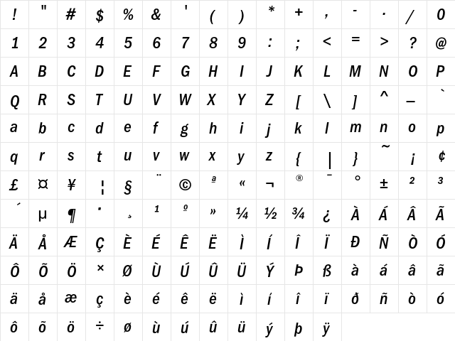 FranklinGothicEF MediCondIta  glyph index
