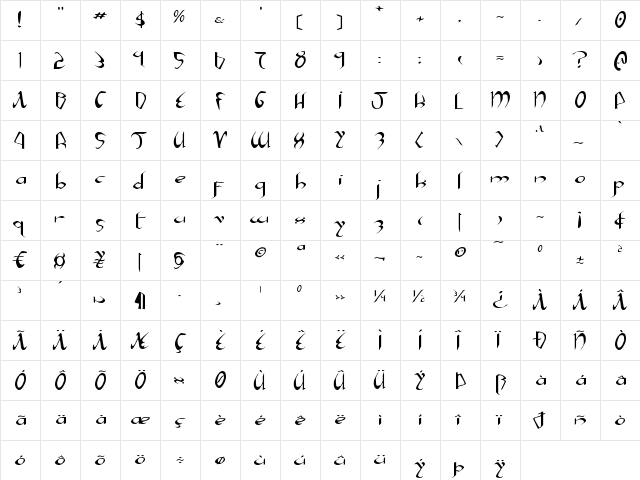 Xaphan Expanded Expanded  glyph index
