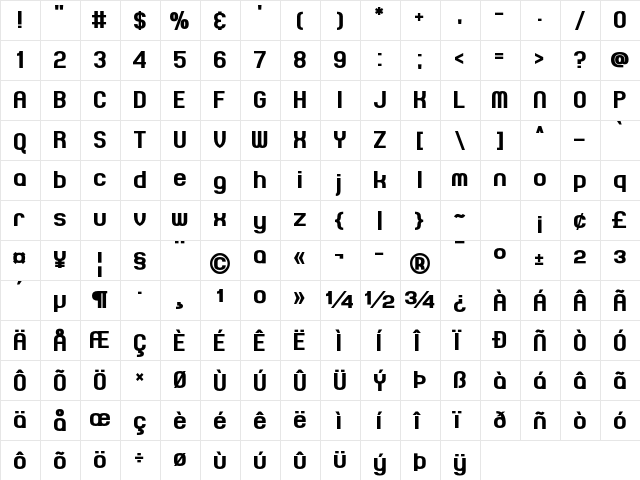 Joyful Theatre Regular  glyph index