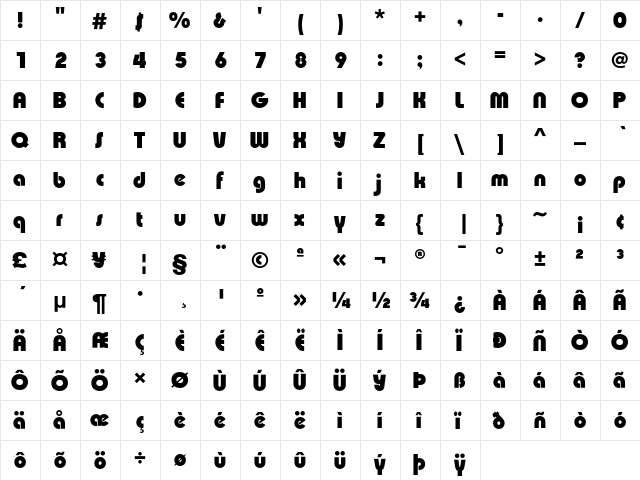 ExpressaEF Heavy  glyph index
