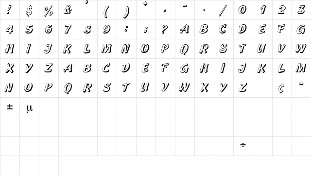 BoyaDisplayCapsSSK Regular  glyph index