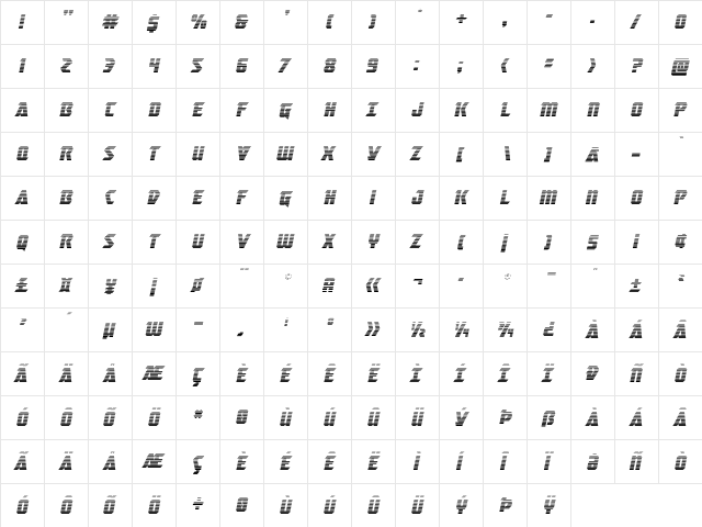 Master Breaker Gradient Italic Italic  glyph index