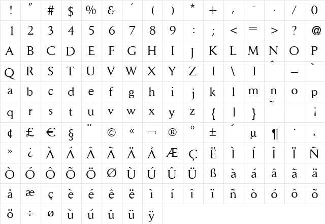D650-Roman Regular  glyph index