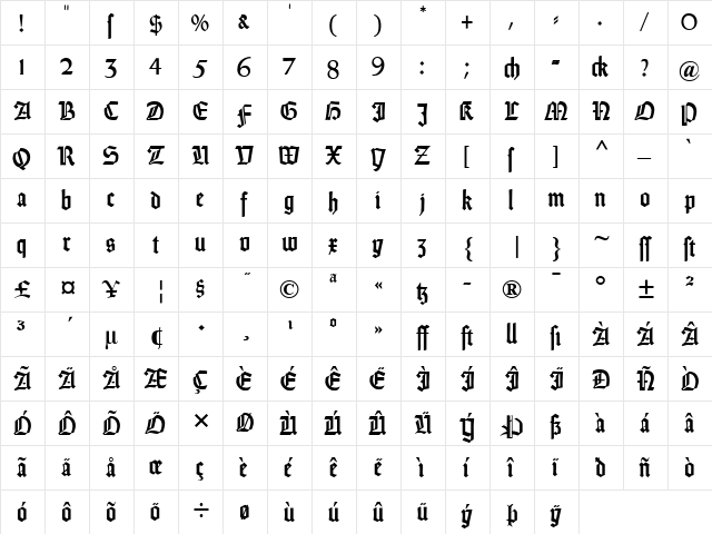 DS Weiss-Gotisch Regular  glyph index