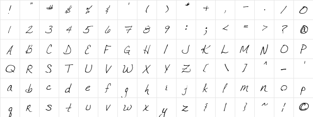 VTC JoeleneHand Italic  glyph index