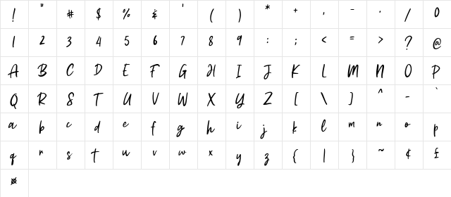 Astrea Regular  glyph index