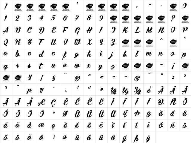 Bira PERSONAL USE ONLY Regular  glyph index