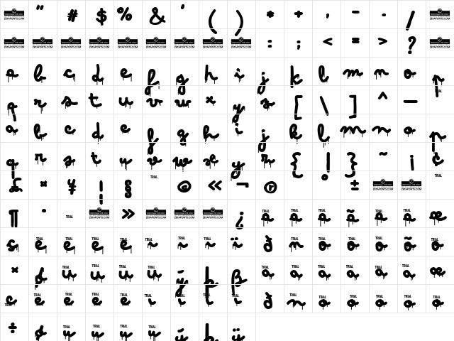 Bimbo Dripping Jumbo  glyph index