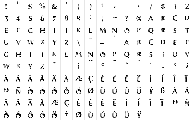 Dinosaur Fontasaurus Text  glyph index