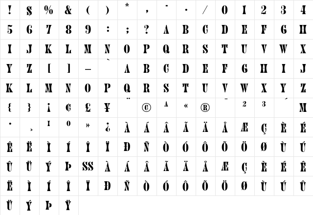 Juniper Regular  glyph index