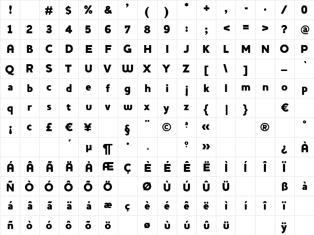 HouschkaHeavy Regular  glyph index