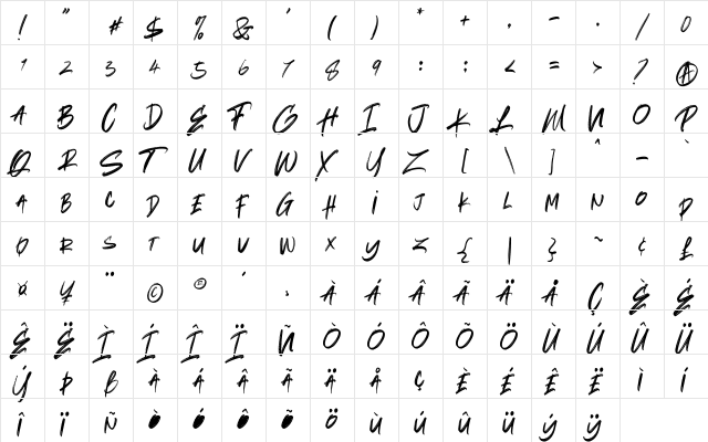 Black Theory Regular  glyph index