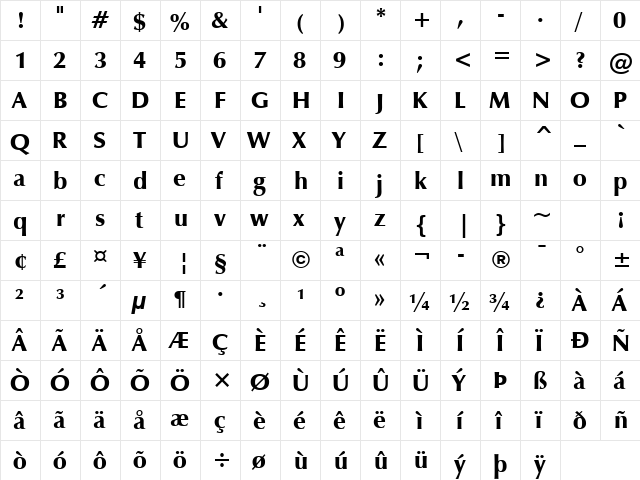 ZapfHumnst Ult BT Ultra  glyph index