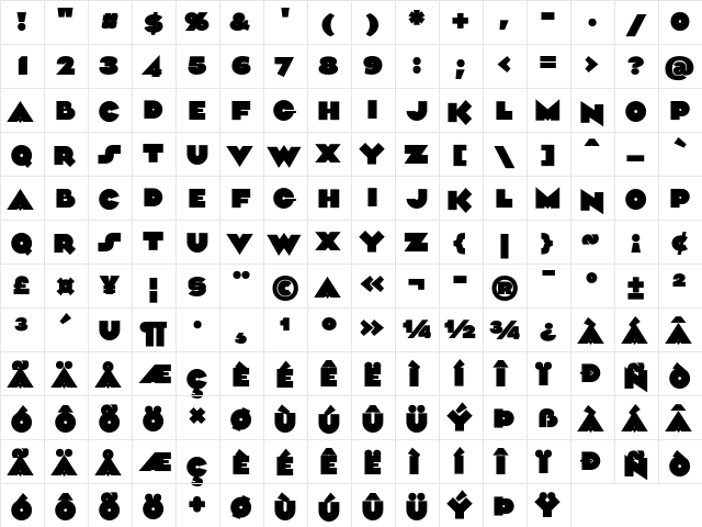 Aliment Black  glyph index