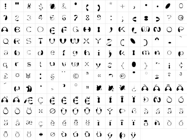 Dirty Three  glyph index