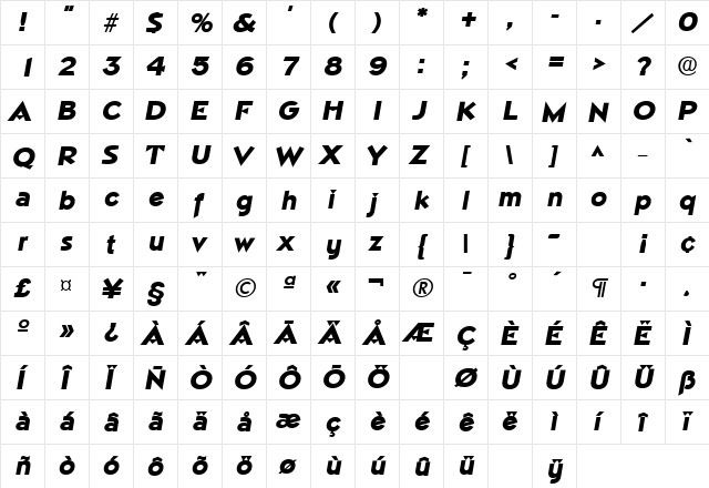 NapoliLH Bold Italic  glyph index