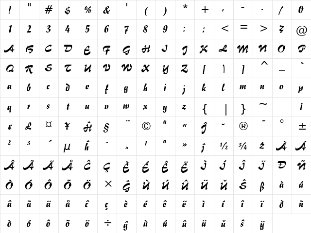 Impuls Eo Regular  glyph index