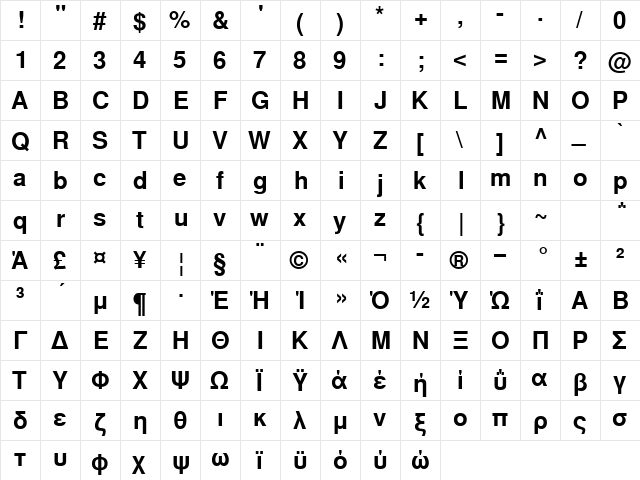 NimbusSanLGR Bold  glyph index