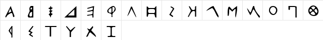Early Greek Normal  glyph index