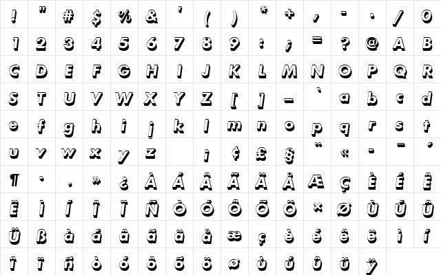 FuturaTBolOblSh1 Regular  glyph index