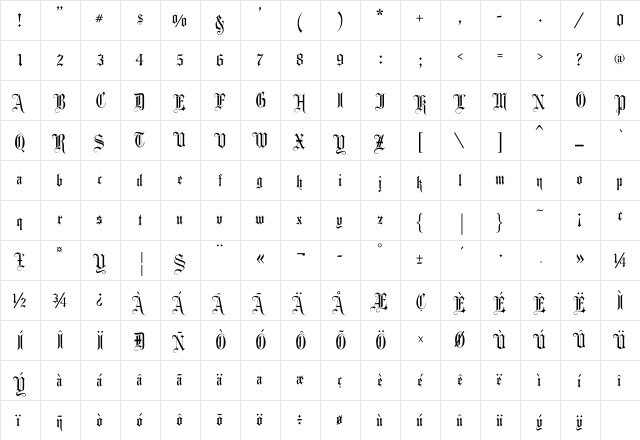 LHF Hindlewood Regular  glyph index