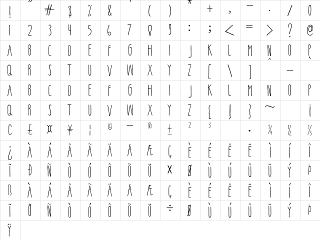Little Pinky Regular  glyph index
