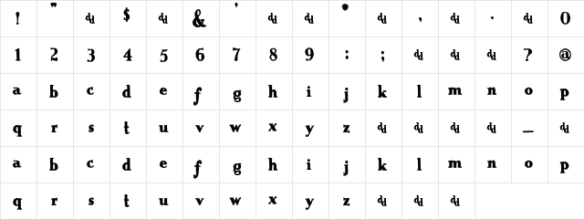 Ace Regular  glyph index