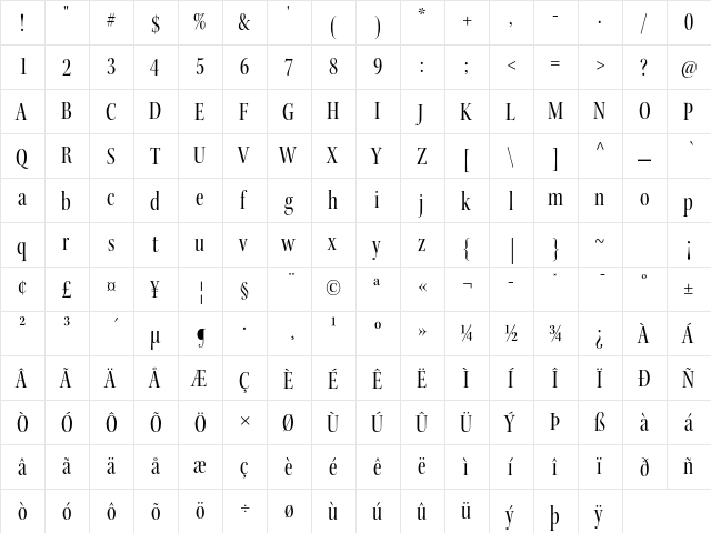 Kepler Std Condensed Display  glyph index