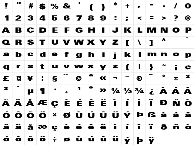 Univers93-ExtendedExtraBlack Extra Black  glyph index