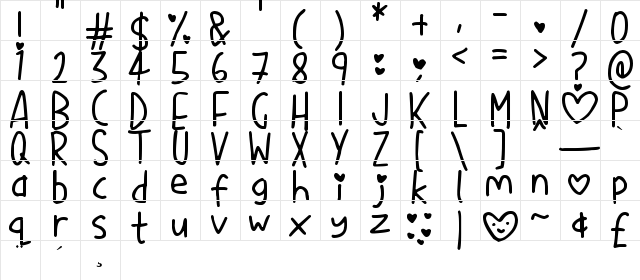 Love Me Regular  glyph index