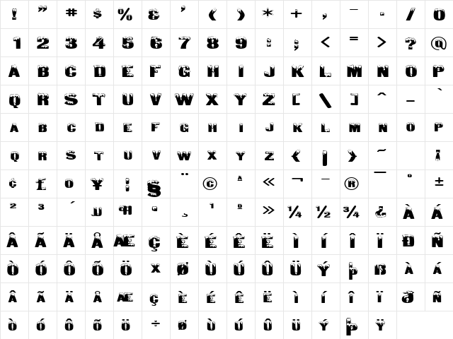 DeepFreezeExtended Regular  glyph index