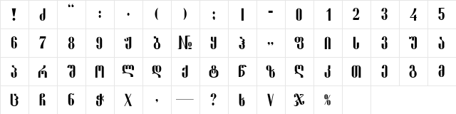 Shemokhmedy-ITV Regular  glyph index