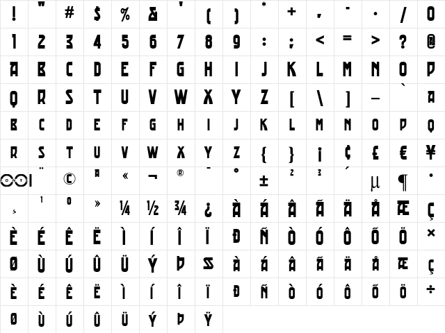 Trading Post NF Regular  glyph index