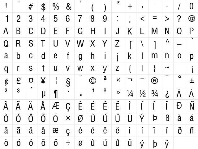 First Regular  glyph index