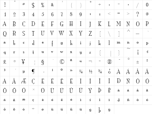 Mona Lisa Recut Regular  glyph index