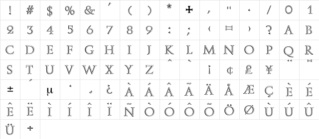 Caligula Regular  glyph index