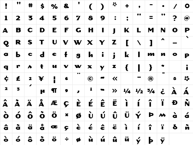 DogmaBold Bold  glyph index