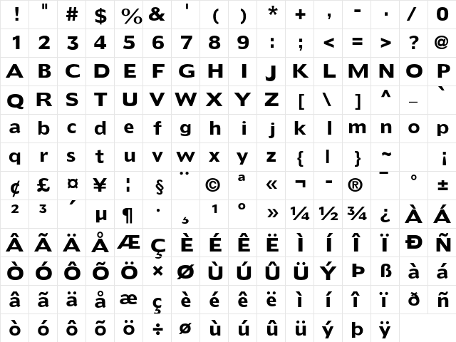 Doric LT Std Bold  glyph index