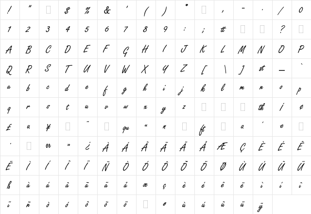 Freestyle Script Plain  glyph index