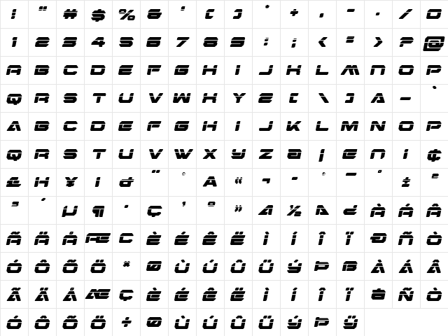 Hyper Viper Laser Semi-Italic Semi-Italic  glyph index